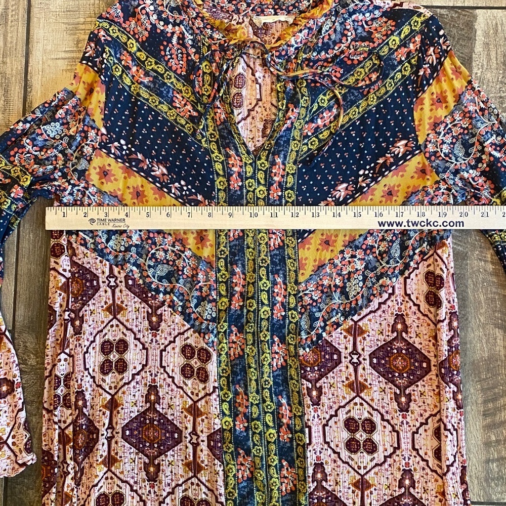 Altar’d State Bohemian Colorful Ruffled Bell Sleeve Dress - Picture 7 of 11